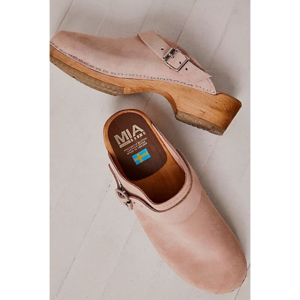 MIA Blush Pink Leather Clog Mules with Wood Heel - Picture 4 of 16